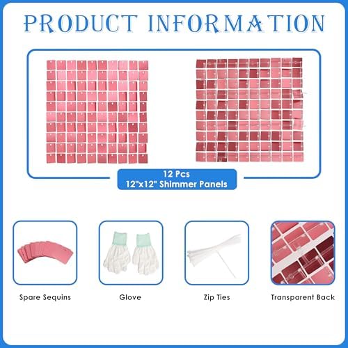 Shimmer Wall Backdrop Matte Pink Square Sequin Wall Panel Backdrop Decor for Wedding, Anniversary, Birthday, Party, 12 Panels - Image 2
