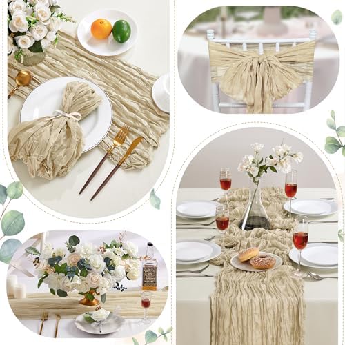 6 Pack Beige Cheesecloth Table Runner 35×120Inch Boho Wedding Home Decor - Image 6