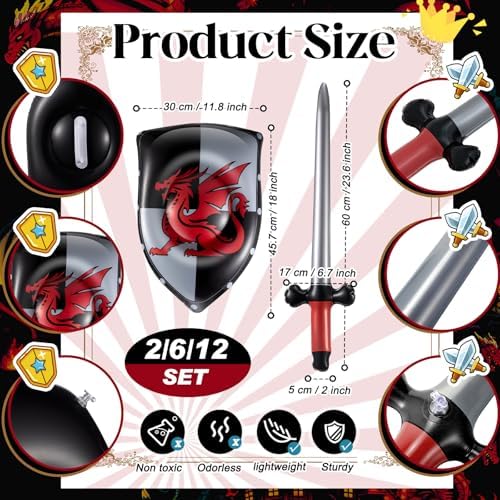 Poen 1 Set Inflatable Sword and Shield Medieval Knight Party, Dragon - Image 2