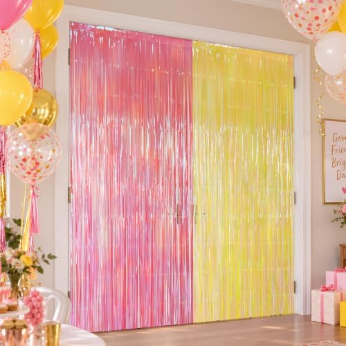 2 Pack Pink & Yellow Party Decorations, 3.3 x 8.2 ft Fringe Backdrop - Image 7