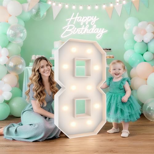 3FT Marquee Light Up Number 8, 10 bulbs with Water Bag, Pre-cut for Party by Teebloom
