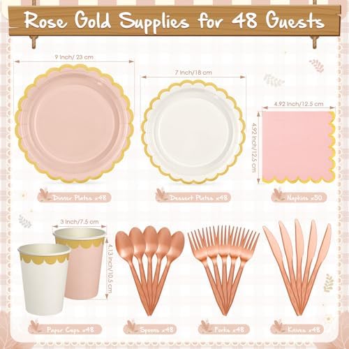 Mimorou 338 Pcs Rose Gold Plates Napkins Cups Flatware Set - Image 2