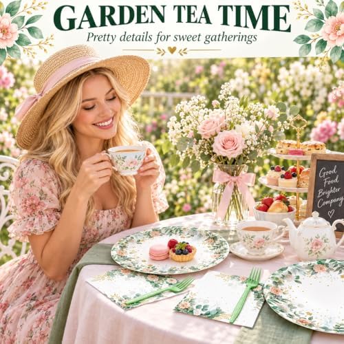 72 Pcs Sage Green Floral Plates Napkins and Forks Set, 7 Inch, Serves 24 - Image 4