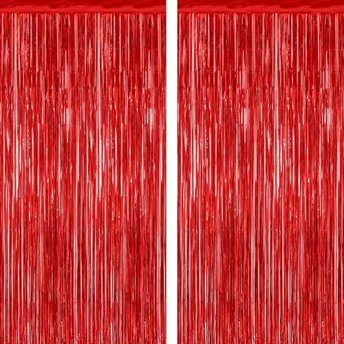 ZATAYE 2 Pack Red Foil Curtain Backdrop Birthday Party Decorations by ZATAYE