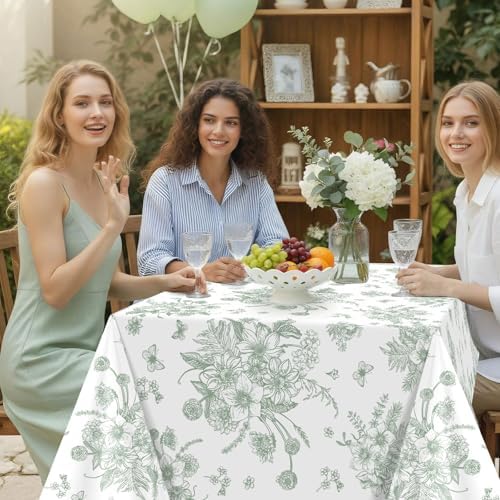 NatNarr 6 Pack Sage Green Floral Plastic Tablecloths, Tea Party Tablecloth - Image 7