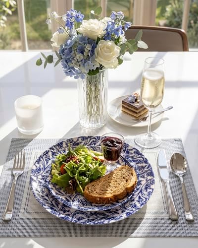Hioasis Blue Plastic Plates, Floral Disposable Plates, 60 Pcs for 30 Guests - Image 5
