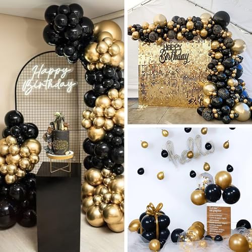 PartyWoo Black and Gold Balloons 66pcs 12 Inch Black Chrome Gold Balloons - Image 3