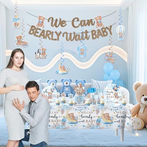 216PCS Blue Baby Shower Decorations Serves 25, Boy Baby Shower Include Banner, Plates, Balloons, Cake Topper and Tablecloths, for Baby Boy Shower Decorations - Image 2