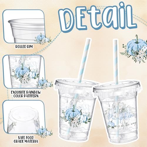 Pickmesh 50 Pcs Fall Little Pumpkin Baby Shower Plastic Cup, Blue - Image 2