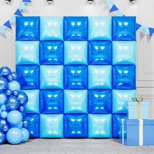 25PCS Navy Blue and Pearl Blue Square Foil Balloons Wall by FEYG