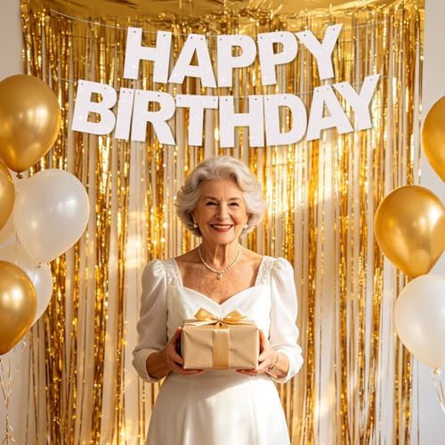 BEISHIDA Pre-Strung Glitter White Happy Birthday Banner Party Sign Decor - Image 6