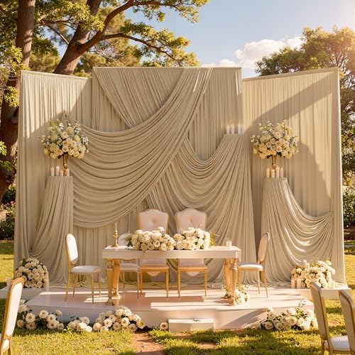 20ftx10ft Champagne Backdrop Curtains for Parties, Wrinkle Free Photo Curtains Backdrop Drapes 4 Panels Back Drop Cloth Drapery for Wedding Birthday Photography Background - Image 3