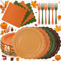 Orange and Green Paper Plates and Napkins,Thanksgiving 9inch Plates Napkins Forks Disposable Party Supplies for Baby Shower Friendsgiving & Autumn Parties,Serves 24 by CENLBJ