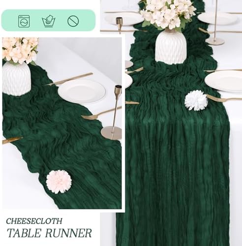 3 Pack Emerald Green Cheesecloth Table Runner 17x108 Inch Semi Sheer Boho Gauze Cheese Cloth Fabric Table Runners Table Decor for Wedding Party Baby Shower Birthday Home Decor Garden Farmhouse - Image 6