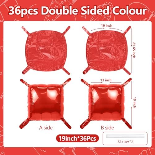 NISOCY 36PCS Metallic Red Square Foil Balloons Wall Backdrop - Image 2