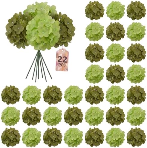 22PCS Green Hydrangea Artificial Flowers with Stronger Bendable Stems by ECCELSO