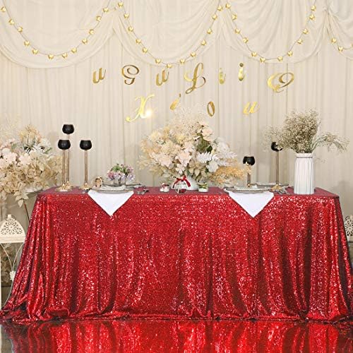 Eternal Beauty Red 50x80 Inch Valentines Day Sequin Tablecloth - Image 4