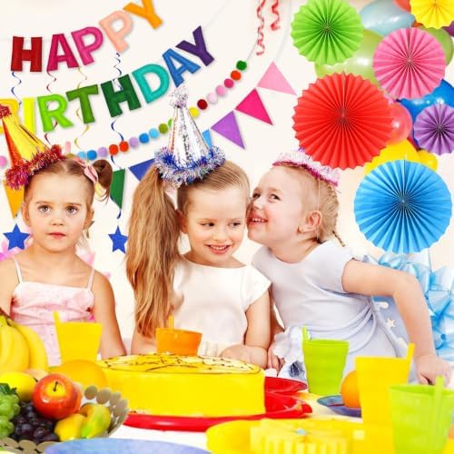 CANREVEL 17 PCS Pre-Strung 3D Rainbow Happy Birthday Banner, Multi Streamer - Image 7