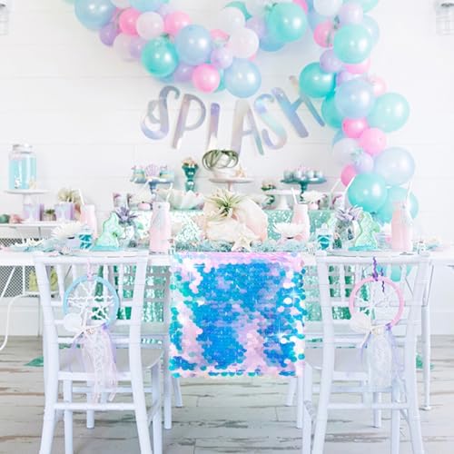 6 Pack Mermaid Party Table Runner 12 x 84 Inches Mermaid Tail Scales Sequin Table Runner Glitter Holographic Table Cover for Birthday Party Ocean Decorations - Image 2