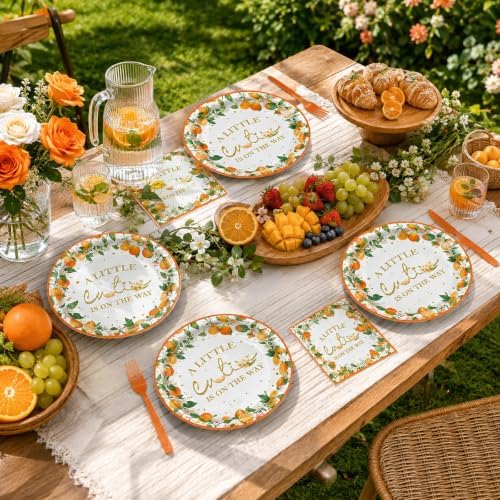 72 Pcs Little Cutie Orange Citrus Paper Plates and Napkins Party Supplies - Image 6
