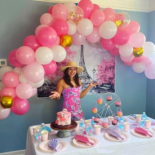 Pink and Gold Balloons Set, 50pcs 12 inch Pink White Gold Latex Balloons for Girl Birthday Wedding Bridal Shower Graduation Party Decoration - Image 5