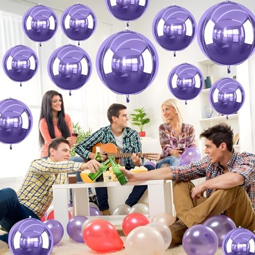 12PCS Purple Round Foil Balloons 22" 15" 10" Large Metallic Balloons - Image 5