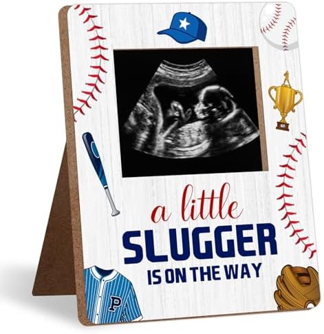 Baseball Baby Shower Decoration Frame, A Little Slugger Is On The Way Baby Shower Decorations, New Mom Expecting Parents-to-Be Keepsake Gifts, Pregnancy Milestone Keepsake, Gender Reveal Gifts by Unknown
