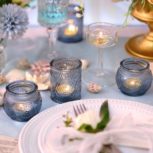 DARJEN 24Pcs Blue Votive Candle Holders - Glass Candle Holder for Party Decoration, Tea Lights Candle Holder for Wedding Shower & Gift (Pack of 3) - Image 2