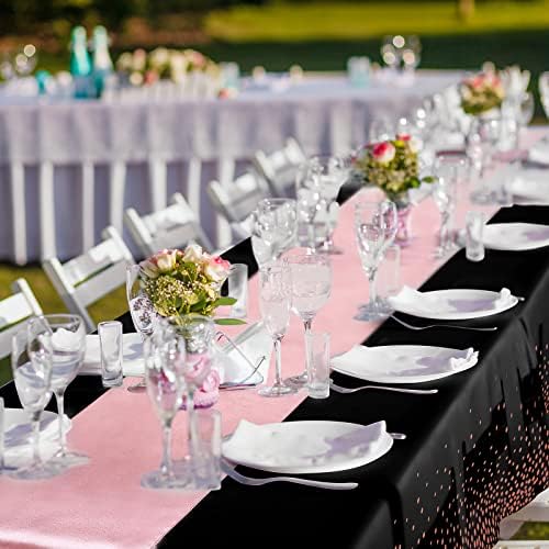 Breling 24 Pack Black and Rose Gold Tablecloths and Satin Table Runner Set - Image 6