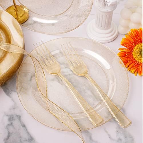 WELLIFE Gold Glitter Plastic Plates, 150 PCS Dinnerware Set for 50 Guests - Image 4