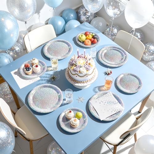 Silver Iridescent Party Plates and Napkins, 75 Pcs Party Decorations Set - Image 4