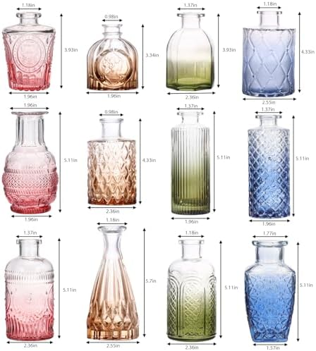CUCUMI 12pcs Bud Vases for Centerpieces, Colorful Vintage Glass Vase Set - Image 3