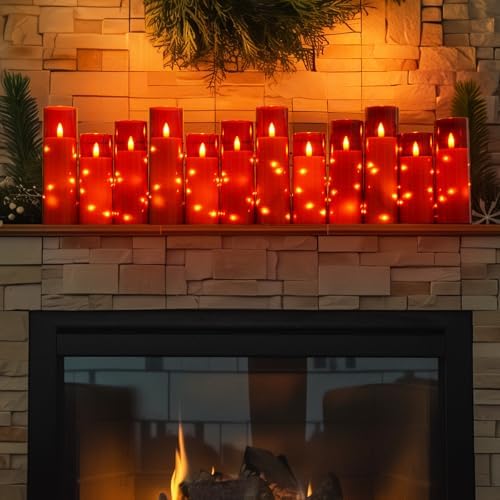 Homemory 12Pcs Flickering Flameless Candles with Remote, Red Pillar Candles - Image 3