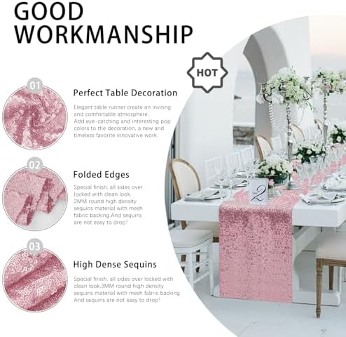 10 Packs 12 x 72 inches Light Pink Sequin Table Runner - Image 3