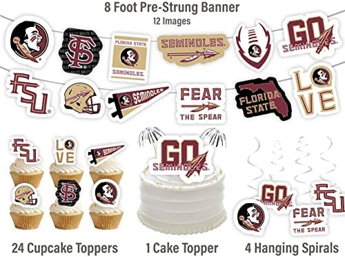FSU Merch Party Supplies Banner Cupcake Toppers Grad Football 42 Pc - Image 4