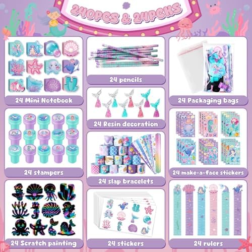 BenLouis 240Pcs Mermaid Stationery Set Party Favors for Kids - Image 2