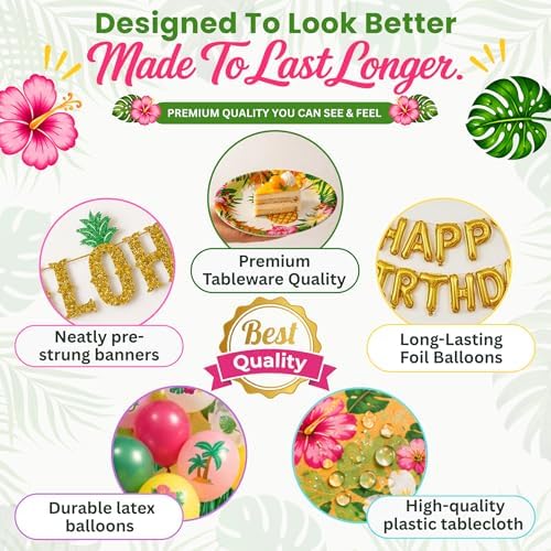 Premium Luau Birthday Party Decorations Set for 25 Guests - Hawaiian Theme - Image 5