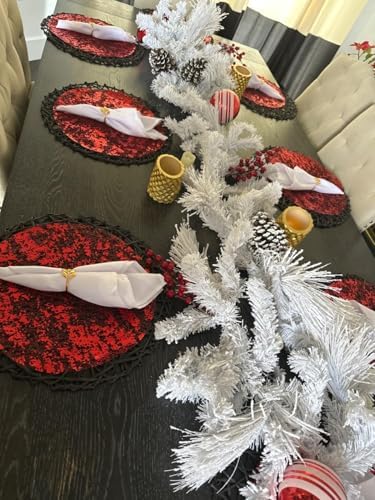 Red Disposable Placemats Set of 50 Red Charger Plates Doilies Metallic Thin Mesh Round 13 Inch Glitter Foil Pressed Dining Table Decoration Centerpieces for Party Wedding Birthday - Image 5