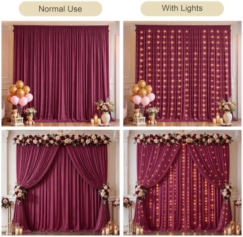 Burgundy Backdrop Curtains with Lights for Parties,10x10FT Wrinkle Free Wedding Photo Backdrop Curatin Drapes Fabric for Baby Shower Birthday Ceremony Reception Home Party Decorations - Image 4