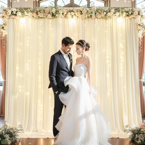 Light Champagne Backdrop Curtains with Lights String for Parties,10x10FT Wrinkle Free Wedding Photo Backdrop Curtains for Baby Shower Birthday Ceremony Reception Home Party Decorations-5ft x 10ft - Image 5