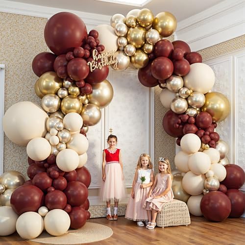 Burgundy Balloon Garland Arch Kit,412Pcs Burgundy and Sand White Metallic Gold Balloons for Wedding Bridal Shower Birthday Wine Anniversary Engagement Party Graduation Decorations - Image 6
