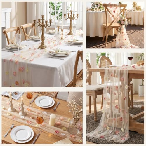 Goodluck 6pcs Table Runner with 3D Pastel Floral 28x118 Inch - Image 4