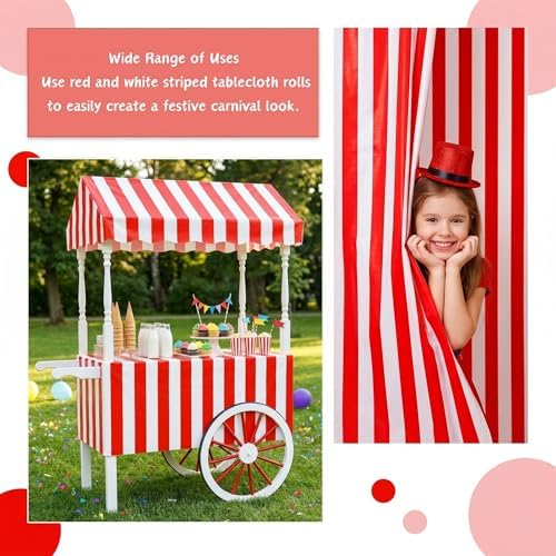 100FT x 54IN Carnival Red & White Striped Tablecloth Roll with Cutter Box - Image 4