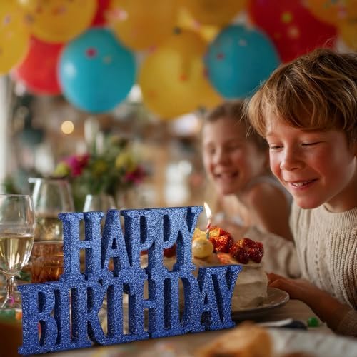 Novabright Happy Birthday Sign, Blue, Glitter - Image 6