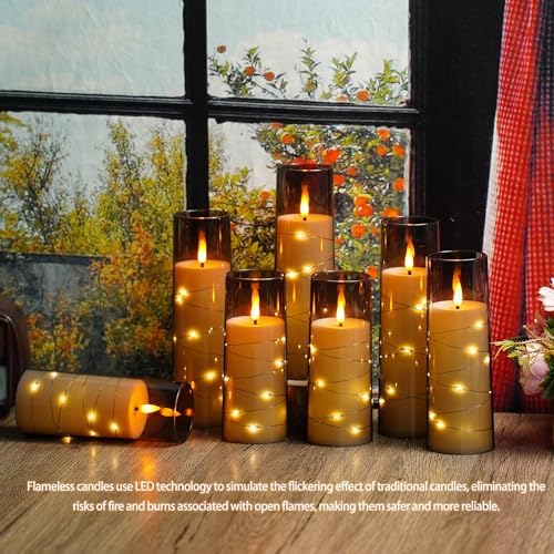 Nimiko Flickering Flameless LED Candles,Battery Operated Candles 24 Pcs with Embedded Star String,Acrylic LED Pillar Candles with Remote,Suitable for Home Decoration to Create an Atmosphere (Grey) - Image 5