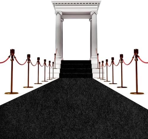 Extra Thick Black Carpet Runner 3 x 15Ft, Non-Slip TPR Rubber Backing, 450 GSM Heavy-Duty Aisle Runner Black Runner Rug for Wedding Ceremony, Hollywood Party, Graduation & Award Events by AEHISDHIE