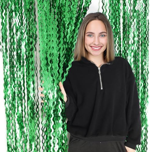 4Pcs Wavy Green Fringe Backdrop -3.3x6.6ft Green Streamer Foil Curtains for Jungle Party Decorations | St Patricks Day Decorations | Football Decorations | Xmas - Image 5
