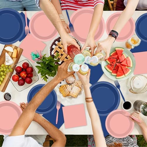 CHUNNIN 96Pcs Baby Gender Reveal Party Plates and Napkins for Boy or Girl Gender Reveal Party Supplies Baby Shower Paper Dessert Plates Pink and Blue Tableware Set for 24 Guests Shower Decorations - Image 6