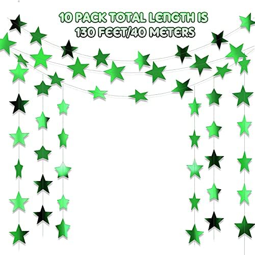 Patelai Glitter Star Garland Banner 2026 Graduation Decor 130 Feet Star Hanging Banner Twinkle Backdrop for Party Birthday Classroom Wedding Supplies(Green) - Image 2