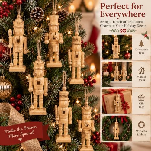 Leinuosen 6 Pcs Neutral Christmas Nutcracker Ornament Wooden Decor, Brass - Image 4